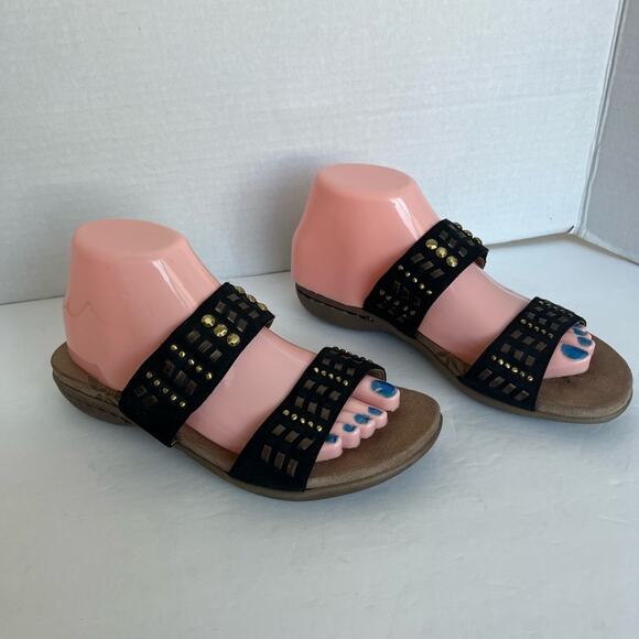 Easy Spirit Cresswell Leather Black/Gold Sandals Antique
Brass Hardware 8 Wide - Picture 3 of 6